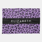 Leopard Print、Spots、Purple Leopard、お名前 キッチンタオル (横)