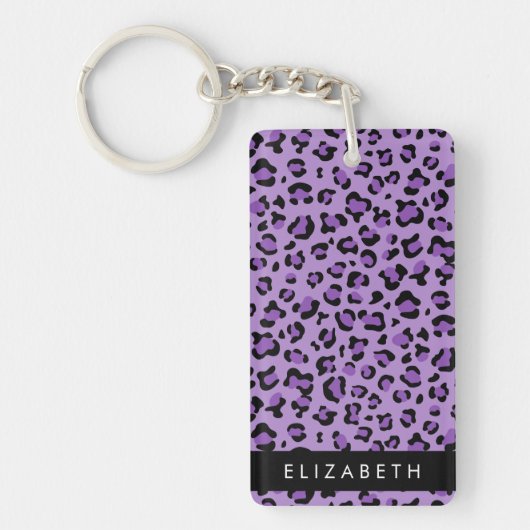 Leopard Print、Spots、Purple Leopard、お名前 キーホルダー (正面)