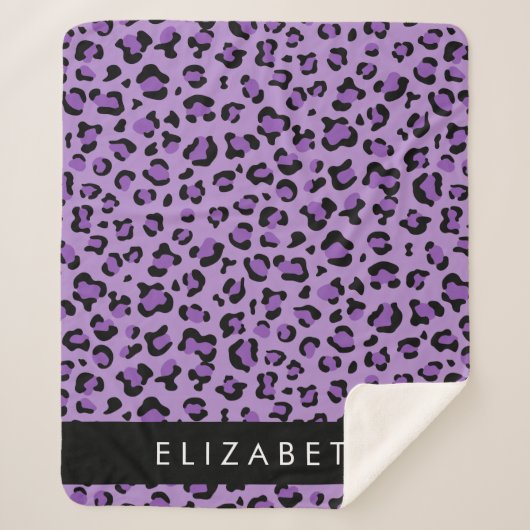 Leopard Print、Spots、Purple Leopard、お名前 シェルパブランケット (正面)