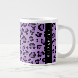 Leopard Print、Spots、Purple Leopard、お名前 ジャンボコーヒーマグカップ