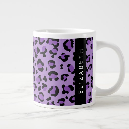 Leopard Print、Spots、Purple Leopard、お名前 ジャンボコーヒーマグカップ (右)