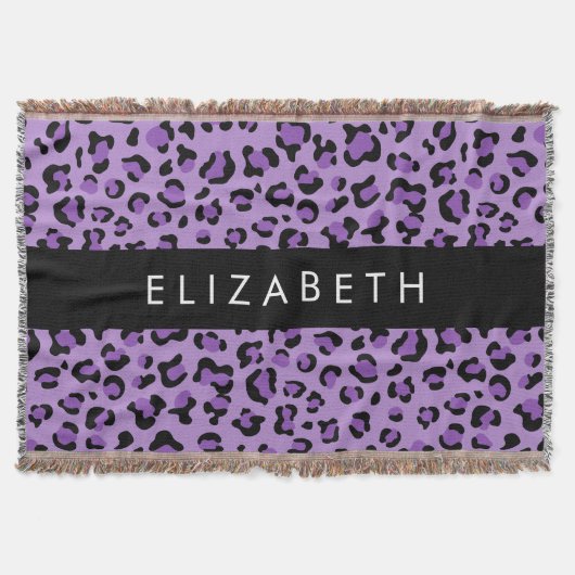 Leopard Print、Spots、Purple Leopard、お名前 スローブランケット (正面)