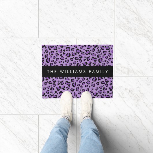 Leopard Print、Spots、Purple Leopard、お名前 ドアマット (室内)