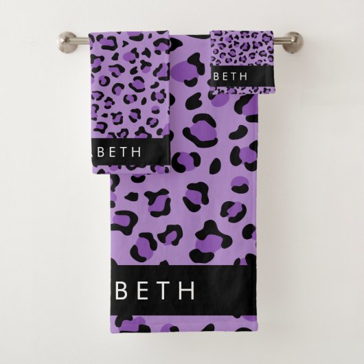 Leopard Print、Spots、Purple Leopard、お名前 バスタオルセット (インサイチュ)