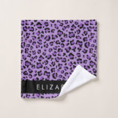 Leopard Print、Spots、Purple Leopard、お名前 バスタオルセット (ウォッシュタオル)