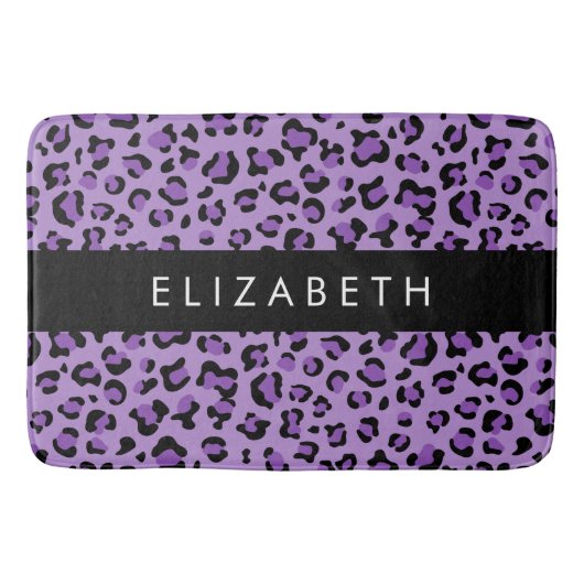 Leopard Print、Spots、Purple Leopard、お名前 バスマット (正面)