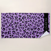 Leopard Print、Spots、Purple Leopard、お名前 ビーチタオル (正面)