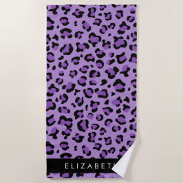 Leopard Print、Spots、Purple Leopard、お名前 ビーチタオル