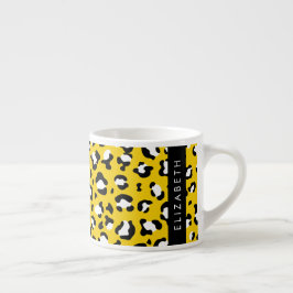 Leopard Print, Spots, Yellow Leopard，あなたの名前 エスプレッソカップ