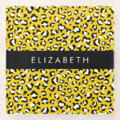 Leopard Print, Spots, Yellow Leopard,あなたの名前 ガラスコースター (正面)