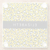 Leopard Print, Spots, Yellow Leopard,あなたの名前 ガラスコースター (裏面)
