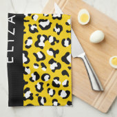 Leopard Print, Spots, Yellow Leopard,あなたの名前 キッチンタオル (四つ折り)