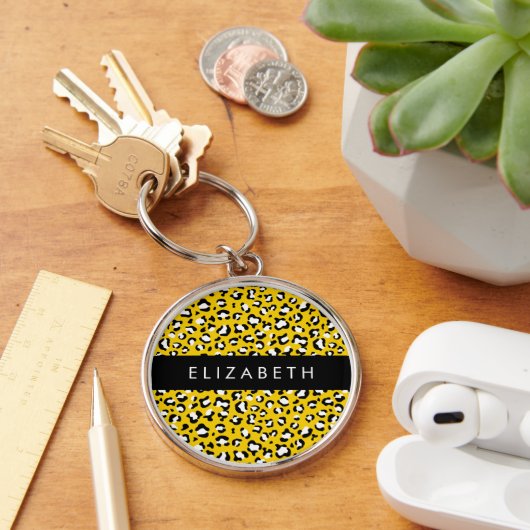 Leopard Print, Spots, Yellow Leopard,あなたの名前 キーホルダー (デスク)