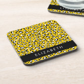 Leopard Print, Spots, Yellow Leopard,あなたの名前 コースター (左側)
