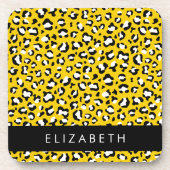 Leopard Print, Spots, Yellow Leopard,あなたの名前 コースター (正面)