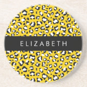Leopard Print, Spots, Yellow Leopard,あなたの名前 コースター (正面)