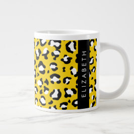 Leopard Print, Spots, Yellow Leopard，あなたの名前 ジャンボコーヒーマグカップ