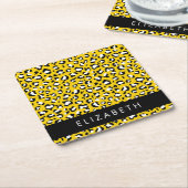 Leopard Print, Spots, Yellow Leopard,あなたの名前 スクエアペーパーコースター (アングル)