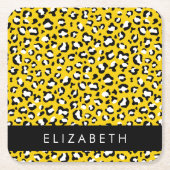 Leopard Print, Spots, Yellow Leopard,あなたの名前 スクエアペーパーコースター (正面)