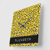 Leopard Print, Spots, Yellow Leopard,あなたの名前 スクエア壁時計 (傾斜)