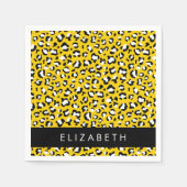 Leopard Print, Spots, Yellow Leopard，あなたの名前 スタンダードカクテルナプキン (正面)