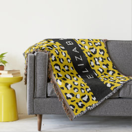 Leopard Print, Spots, Yellow Leopard，あなたの名前 スローブランケット