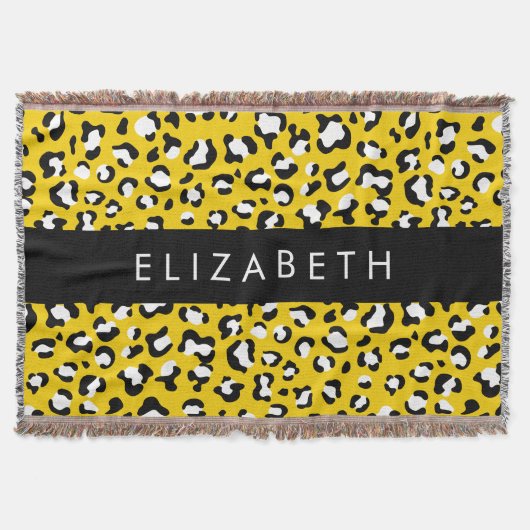 Leopard Print, Spots, Yellow Leopard,あなたの名前 スローブランケット (正面)