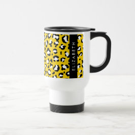 Leopard Print, Spots, Yellow Leopard，あなたの名前 トラベルマグ