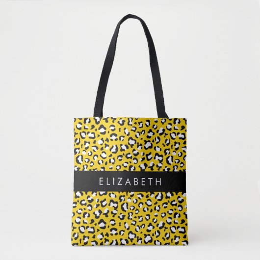 Leopard Print, Spots, Yellow Leopard,あなたの名前 トートバッグ (正面)