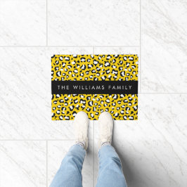 Leopard Print, Spots, Yellow Leopard，あなたの名前 ドアマット