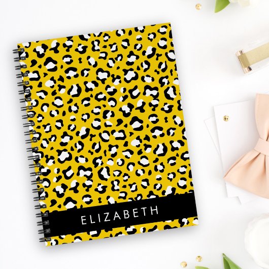 Leopard Print, Spots, Yellow Leopard,あなたの名前 ノートブック