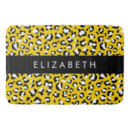 Leopard Print, Spots, Yellow Leopard，あなたの名前 バスマット