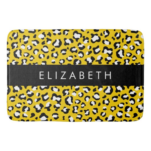 Leopard Print, Spots, Yellow Leopard,あなたの名前 バスマット (正面)