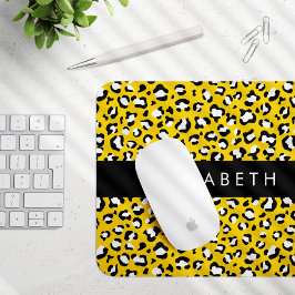 Leopard Print, Spots, Yellow Leopard，あなたの名前 マウスパッド