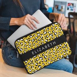 Leopard Print, Spots, Yellow Leopard，あなたの名前 ラップトップスリーブ