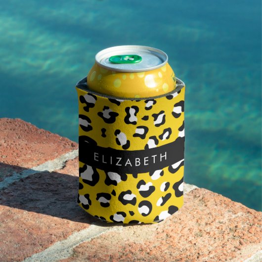 Leopard Print, Spots, Yellow Leopard,あなたの名前 缶クーラー (インサイチュ プール)