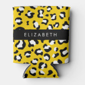 Leopard Print, Spots, Yellow Leopard,あなたの名前 缶クーラー (正面)