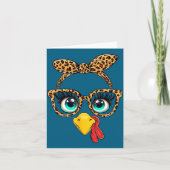 Leopard Print Thanksgiving Funny Turkey Face Gles カード (正面)