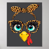 Leopard Print Thanksgiving Funny Turkey Face Gles  ポスター (正面)