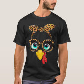 Leopard Print Thanksgiving Funny Turkey Face Gles  Tシャツ (正面)