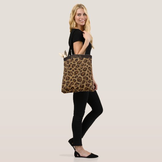 Leopard Print Tote with Custom Name トートバッグ (モデル)