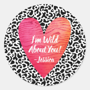 Leopard Print Valentines Day Kids ラウンドシール