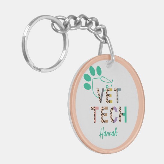 Leopard Print Vet Tech Stethoscope名 キーホルダー (正面左)
