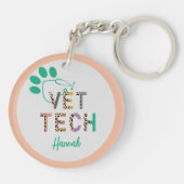 Leopard Print Vet Tech Stethoscope名 キーホルダー (裏面)