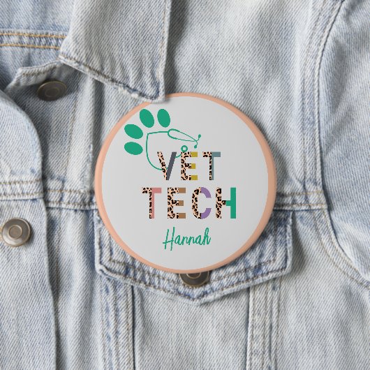 Leopard Print Vet Tech Stethoscope名 缶バッジ (インサイチュ)