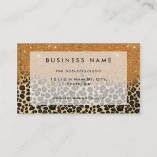 Leopard Print with金ゴールドフェイクグリッターブラシストローク 名刺