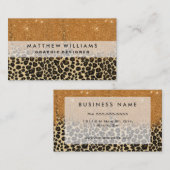 Leopard Print with金ゴールドフェイクグリッターブラシストローク 名刺 (正面/裏面)