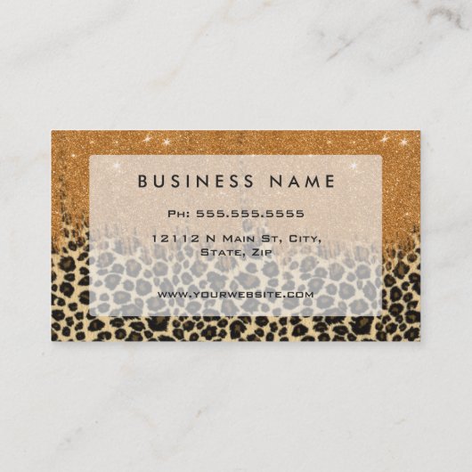 Leopard Print with金ゴールドフェイクグリッターブラシストローク 名刺 (裏面)