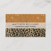 Leopard Print with金ゴールドフェイクグリッターブラシストローク 名刺 (正面)