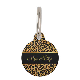 Leopard Print With金ゴールドLuguary Nameタグ  ペット　ネームタグ